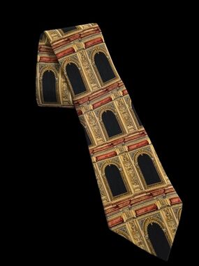 Unicef 100% Silk Mens Tie Wooden Chimney From The Great Hall At Temple Newsam